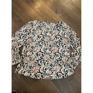 LOFT PETITES LP Paisley Print Long Sleeve V Neck Blouse Top Women's Size LP